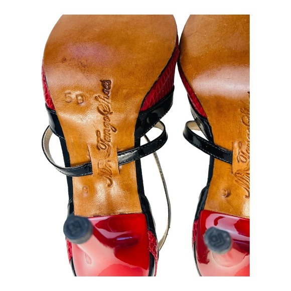 Mr Tango Shoes Women Size 5 Black Red Snake Skin Open Toe High Heels Dance Shoes - Picture 10 of 15